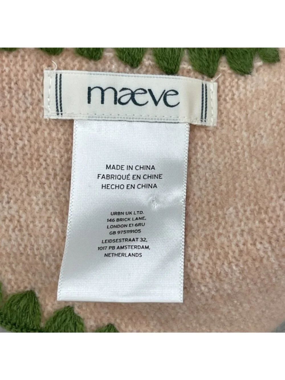 Anthropologie Maeve Martini Embroidered Triangle Scarf Peach Green Twee